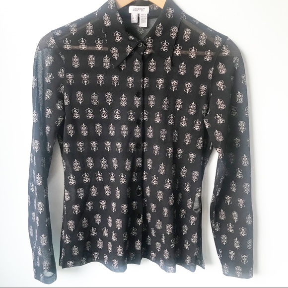 Esprit Sheer Button Down Top Black Size XS - Picture 2 of 11